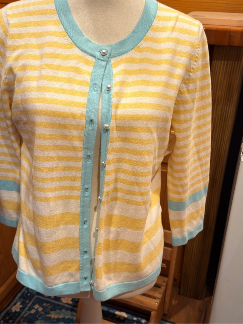 VTG Harold's Yellow & Aqua Striped Knit Cardigan